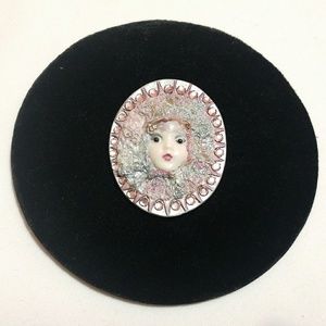 Vintage ceramic lady face brooch
